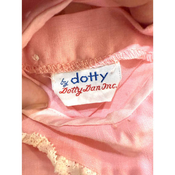 Vintage Dotty Dan Pink Baby Dress Bonnet Set Lace Ruffle Girls Infant Outfit 60s - Picture 4 of 7